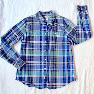L.L. Bean Blue Plaid Button Down Shirt XS Cotton